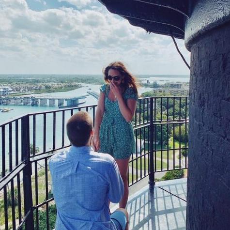 April 2019- We stop to tour that same lighthouse before a dinner-date and Clay surprises me with THE PROPOSAL right there at the very top
