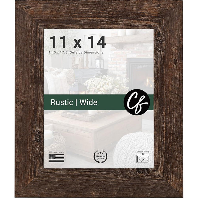 Craig Frames 11x14 Picture Frame, Rustic Brown, Wide Barnwood Frame for Farmhouse Decor