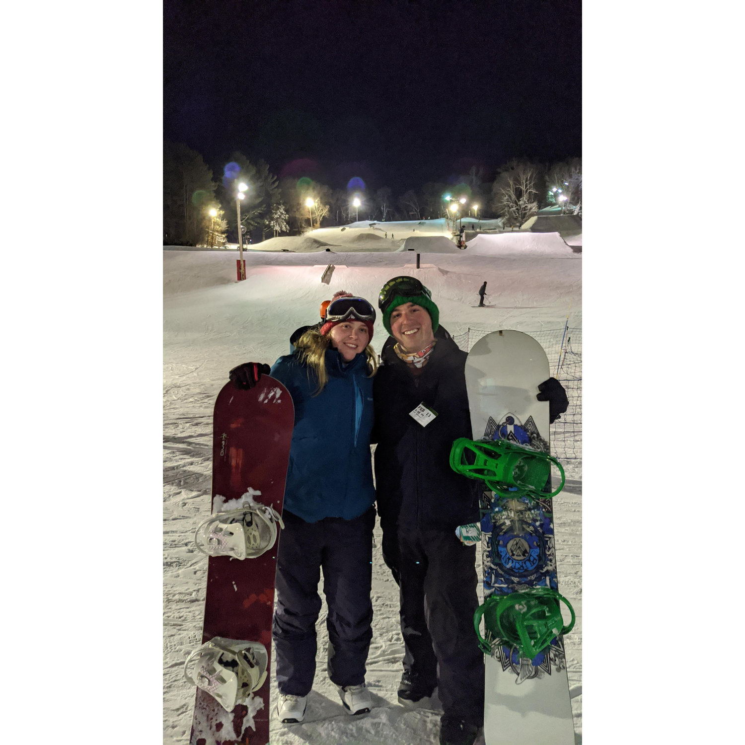 Snowboarding now that Cara actually has her own equipment.