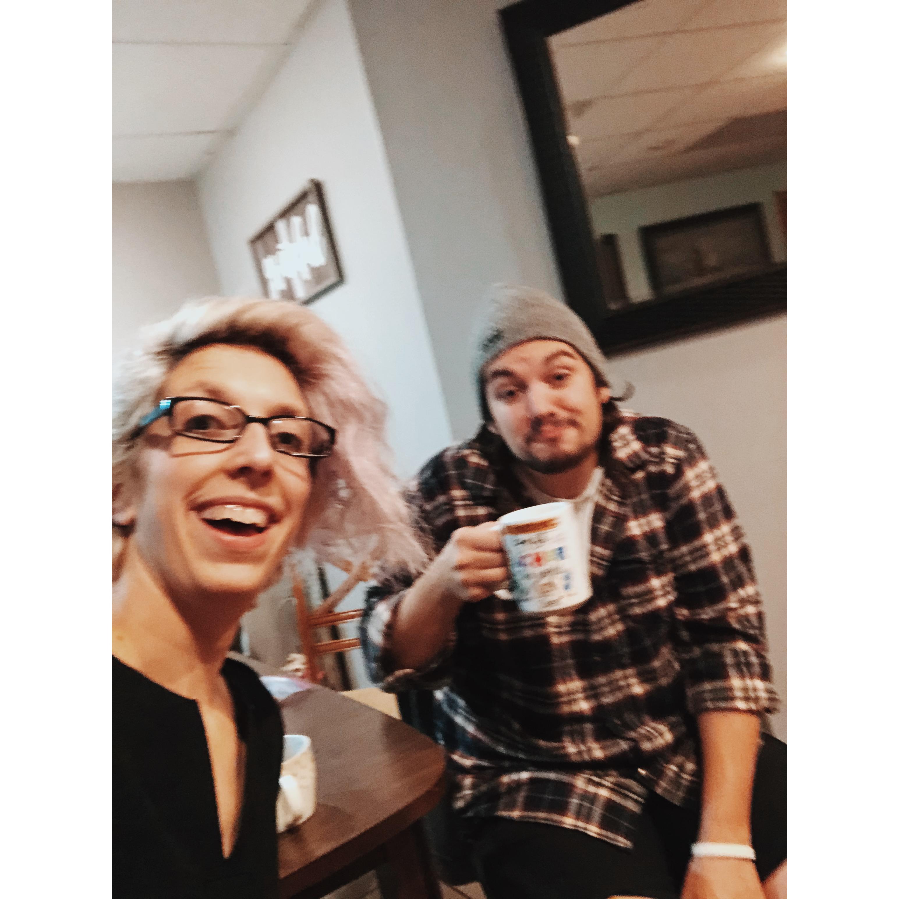 Chandler looks like he's enjoying his cup of coffee. He says he loves coffee more than any other beverage, but the truth is that he only took one sip of this coffee. Along with EVERY COFFEE HES HAD