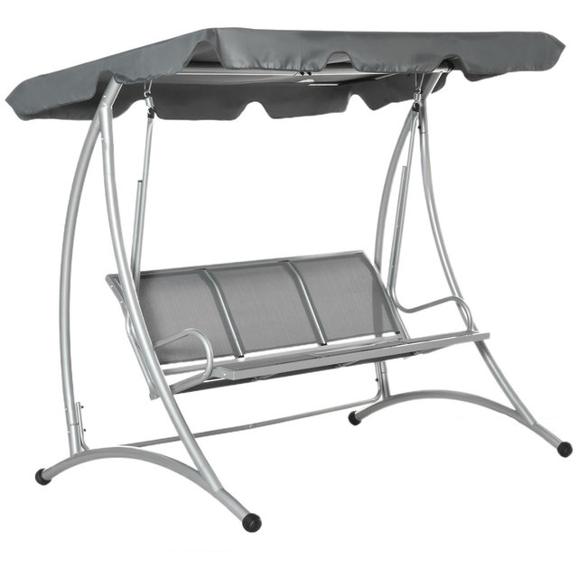 Outsunny 3 Person Patio Swing Seats, Porch Swing with Stand & Adjustable Canopy, Heavy Duty Outdoor Swing Chair Bench for Adults, Gray