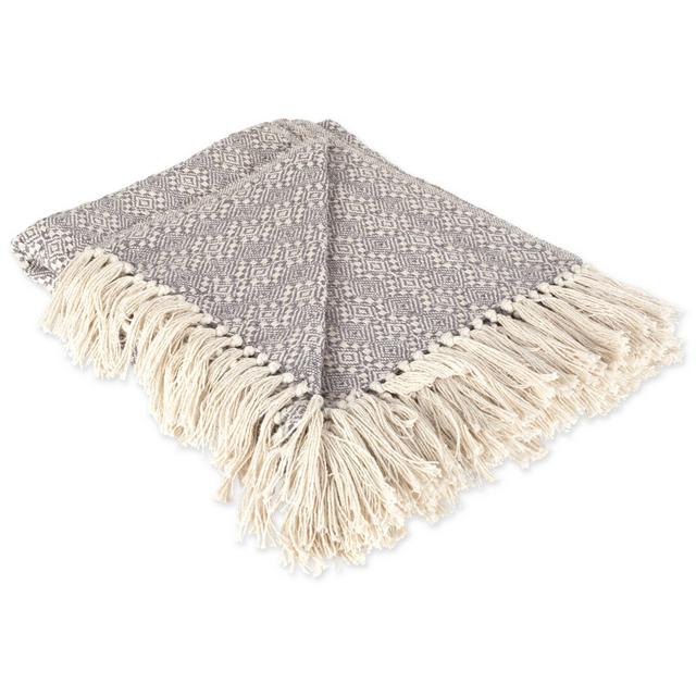 DII Rustic Farmhouse Cotton Diamond Patterned Blanket Throw with Fringe For Chair, Couch, Picnic, Camping, Beach, & Everyday Use , 50 x 60" - Gray Diamond Stitch