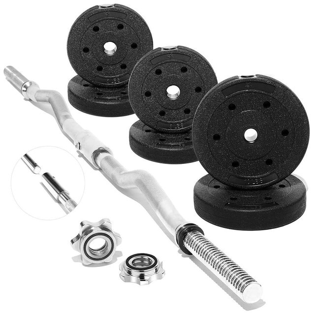 Yes4All Standard Straight Barbell 60" & EZ Curl Bar 47", Capacity 200 to 480 LB, Weight Bar 1" to 2" Diameter - Star Lock Collars, Rubber Ring, Barbell Spins Included for Deadlifts & Squats