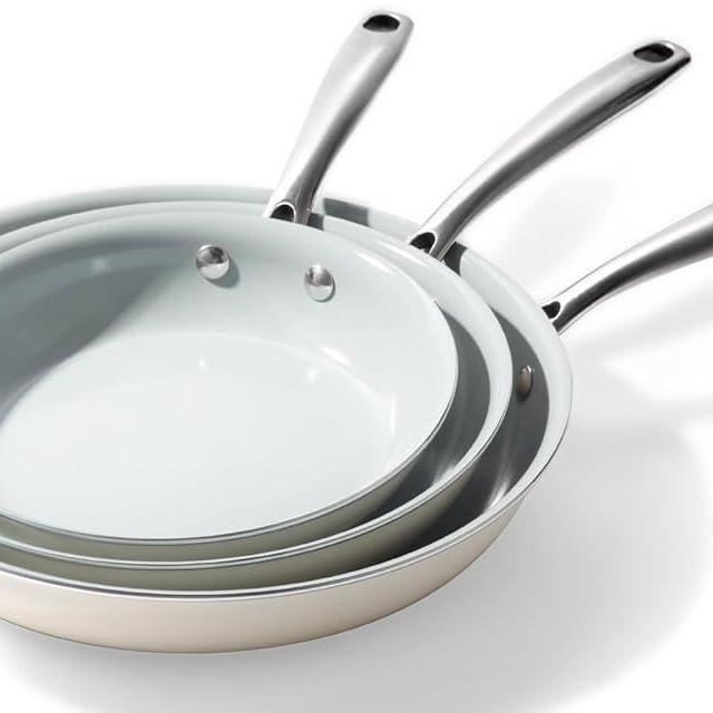 Cookware Ceramic Nonstick Frying Pans: 3Pieces Non Stick Skillet 8 9.5 11 Inches - Healthy Egg Fry Pans - Free of PTFE,PFOA,PFAS