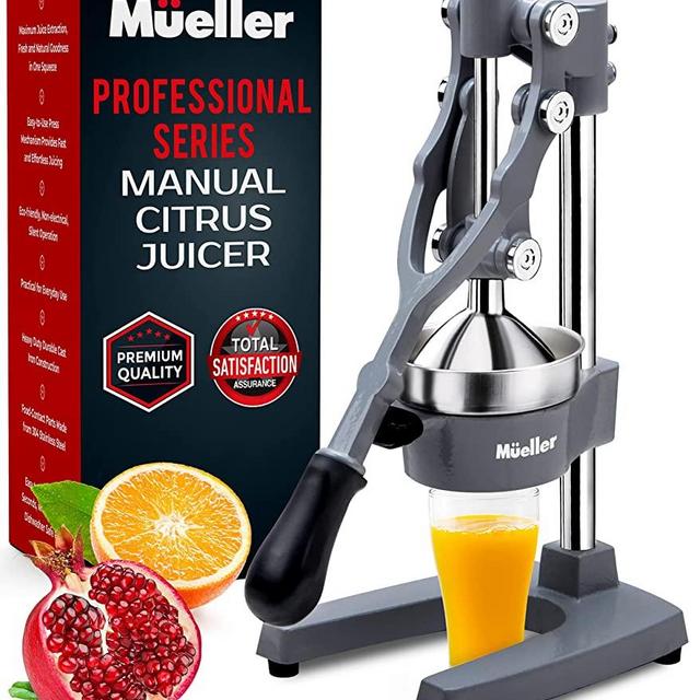 Mueller Citrus Juicer - Professional Manual Juice Press and Orange Juicer - Premium Quality Heavy Duty Grapefruit Juicer and Lemon Squeezer - Metal Orange Juice Squeezer - Light Gray