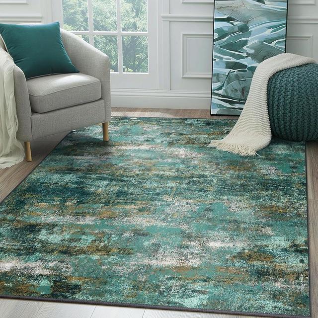 BEIMO Machine Washable Rug 5x7 Area Rugs for Living Room Bedroom, Large Turquoise Abstract Area Rug Soft Throw Rugs, Low-Pile Floor Carpet with Non Slip Rubber Backing