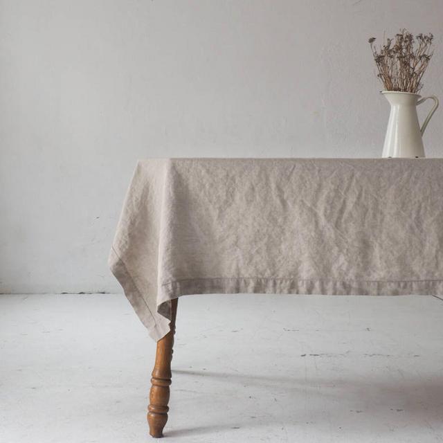 Natural linen tablecloth with edge made of prewashed linen