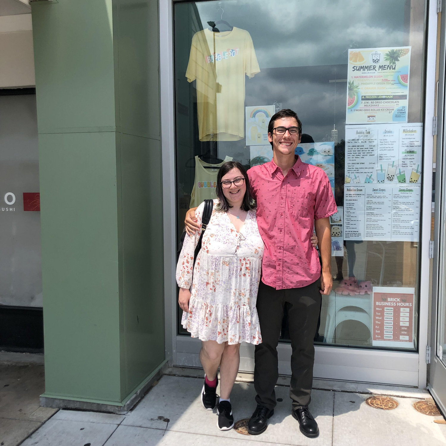 While waiting to get boba tea one day, a random woman came up to us and said, "You two are so cute. Let me take your photo!"