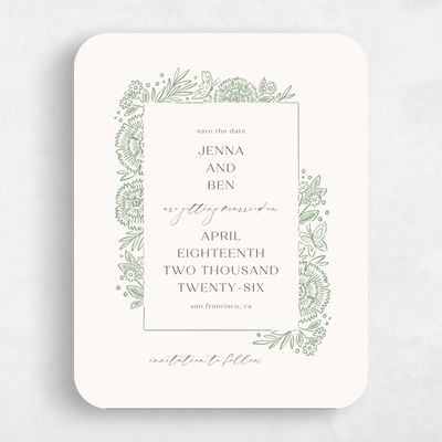 Green Rounded Wedding Save the Date - Keita Portrait