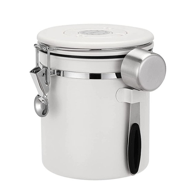 Shanson Coffee Canister Airtight Coffee Container Stainless Steel Coffee Bean Storage Container with Scoop Coffee Canister for Beans Grounds Sugar Flour Tea Cereal,16OZ, White