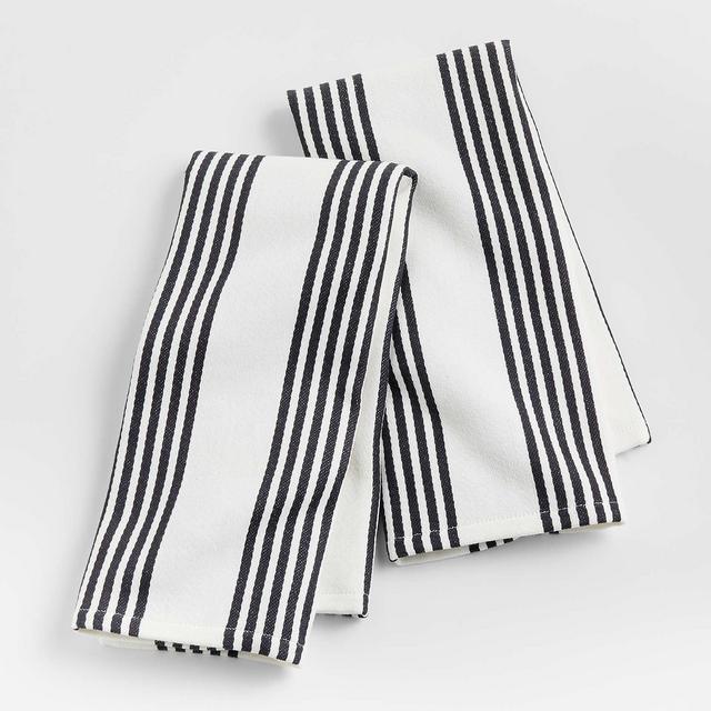 Cuisine Stripe Black Organic Cotton Dish Towels, Set of 2