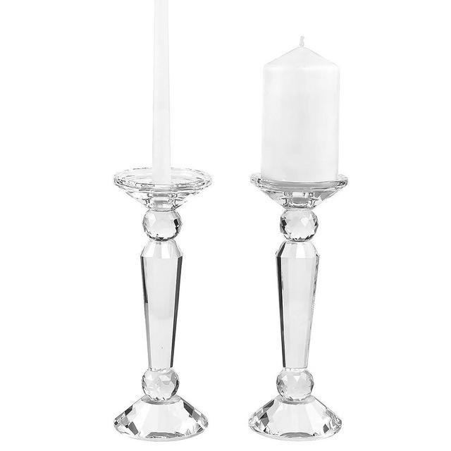 Kitcom 2-Pack Crystal Candle Stick Holders for Home Decor, Clear Crystal Taper/Pillar Candles Holder Table Centerpieces for Party and Wedding Decoration(10.6inch Tall)