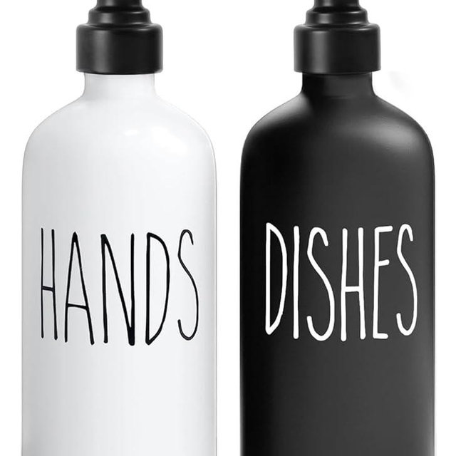 MOMEEMO Kitchen Soap Dispenser Set, Contains Dish and Hand Soap Dispenser, Suitable for Farmhouse Kitchen Decor. (Black & White)