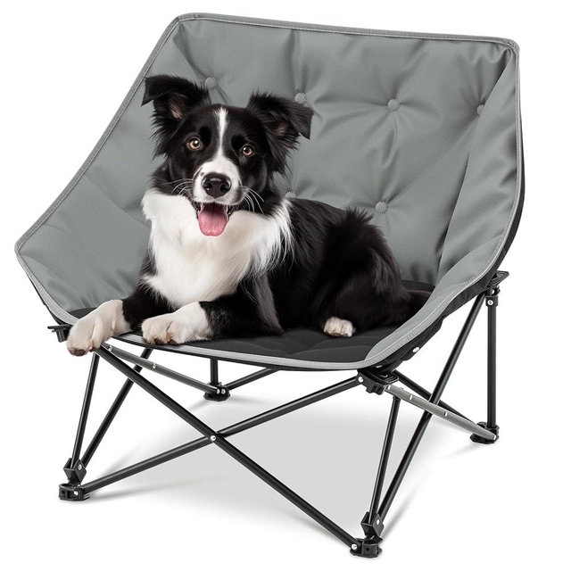 CroBlissful Portable Dog Camping Chairs for Medium Dogs Raised Pet Bed for Outdoor Folding Chair Patio Lazy Puppy Cot Heavy Duty Pet Camping Gear, Supports 200 Lbs(28x 26 x 22 Inches,Gray)