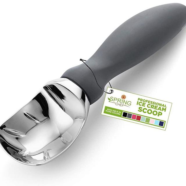 Spring Chef Ice Cream Scoop with Soft Grip Handle, Professional Heavy Duty Sturdy Scooper, Premium Kitchen Tool for Cookie Dough, Gelato, Sorbet, Gray