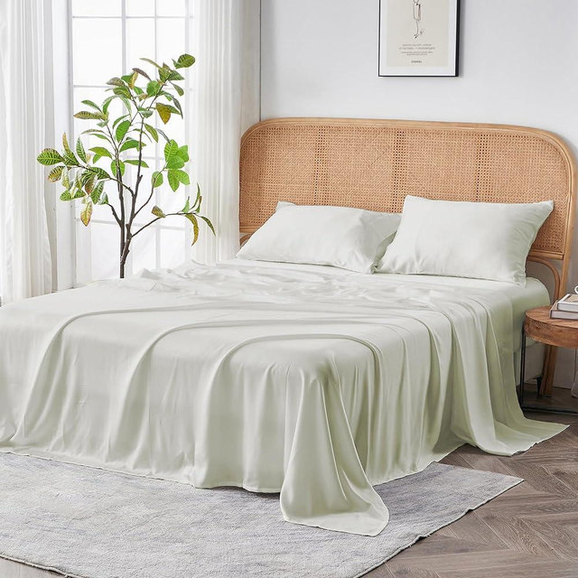 Sijo AiryWeight Tencel Sheet Set, 100% Lyocell Derived from Eucalyptus, Buttery Soft, Architectural Digest Best Cooling Sheets Winner - 4pc - 2 Pillowcases 1 Fitted 1 Top (Ivory, Queen)