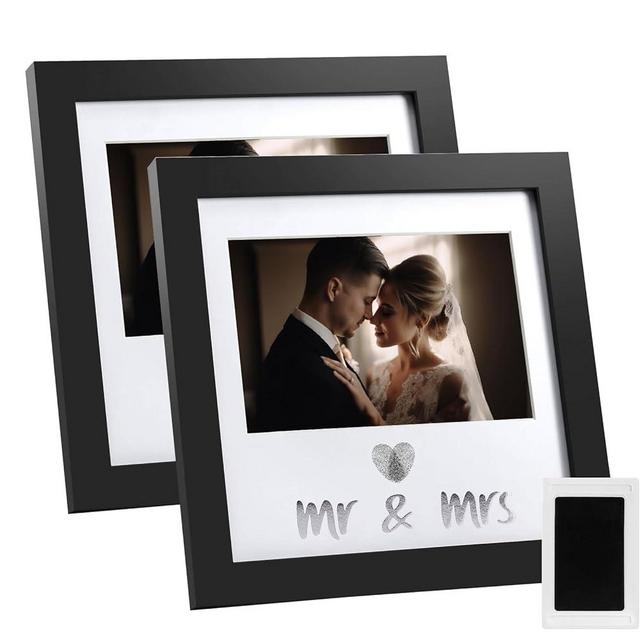 Jinchuan Heart Thumbprint Keepsake Frame 2 Pack and Ink Kit,Wedding Picture Frame Wedding Registry Idea Shower Gift For Bride Newlywed (Black Frame, Silver text. 2 Pack)