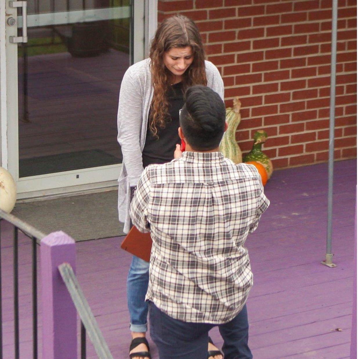 AJ dropping the big question to Madison at the JMU Catholic Campus Ministry in October of 2019