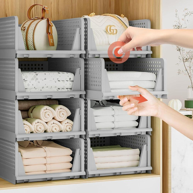 Neprock Closet Organizers and Storage, 5 Pack Folding Plastic Drawer Storage for Clothes Storage, Stackable Storage Bins for Closet Cupboard RV Bathroom(5 L)（Gray）