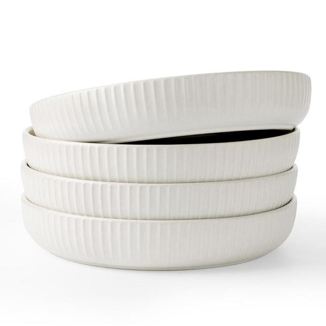 famiware Starlight Large pasta bowls set of 4, Serving Bowls for Pasta, Salad, Dinner, Oatmeal. Microwave Safe-36 oz, 8.46inch, Matte white