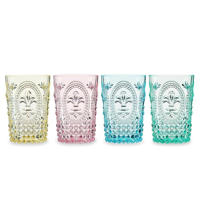 Twine Embossed Acrylic Colorful Drinking Glasses, Durable Shatterproof Tumblers for Cocktails, Wine, Juice, Water, Perfect for Outdoor Parties, BBQs, Poolside & Patio, 10.5 oz, Set of 4, Assorted