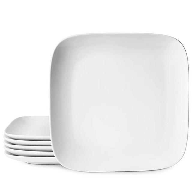DOWAN Dinner Plates, 10.6 inch Porcelain Square Dinner Plates Set of 6, White Serving Plates for Dinner, Dessert, Salad, Food and Christmas Party Use, Dishwasher & Microwave Safe