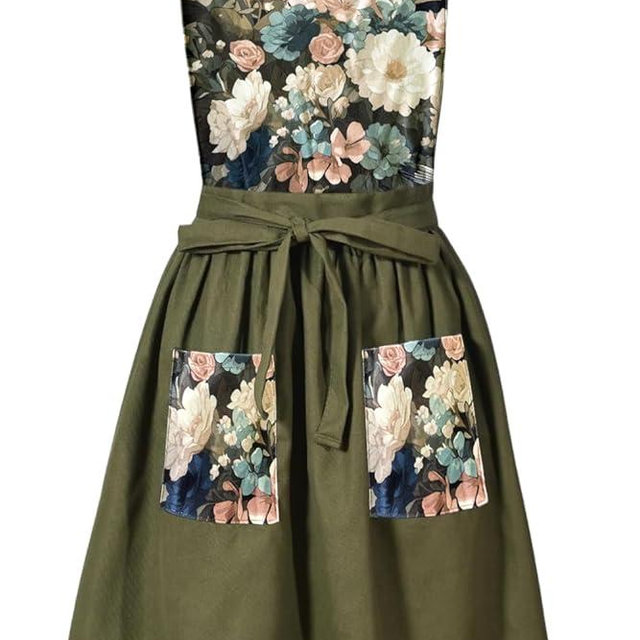 FOTVEFLEIR Vintage Apron Dress for Women with Pockets, Pinafore Apron, Adjustable Cross Back Apron, Cute Apron for Cooking