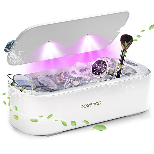 Professional Ultrasonic Jewelry Cleaner, 19oz 48Khz Ring Cleaner Ultrasonic Machine with Degas Function, 30W Sonic Cleaner for Jewelry, Eyeglasses, Necklaces, Retainers, Dentures, Watch Strap(White)