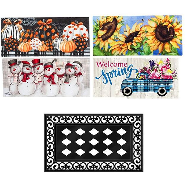 Evergreen Flag Seasonal Interchangeable Sassafras 4 Seasons Set of 5 Modern and Chic Doormats for Holidays and Year Round Doormats for Garden Patio Lawn and Yard