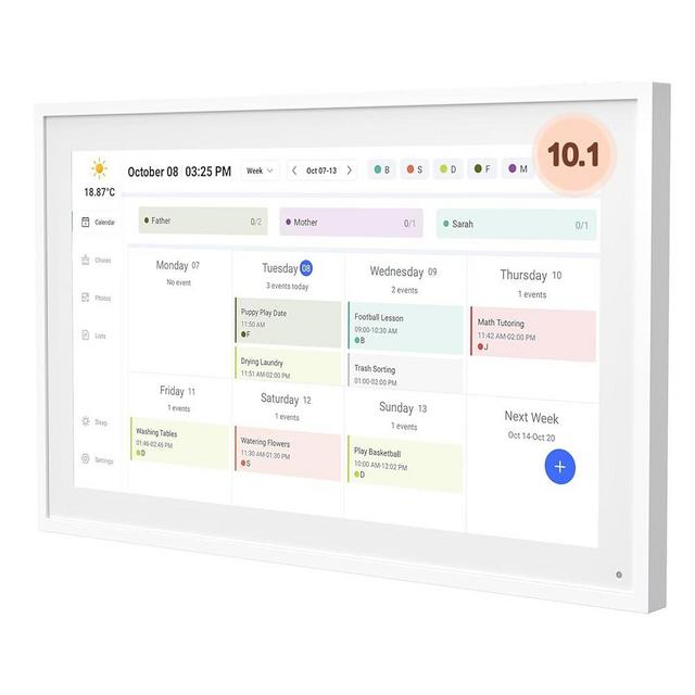 DASFIWO 10.1 Inch Digital Calendar Planner & Smart Chore Chart, Full HD Interactive Touchscreen Display for Family Schedules - Include Desk Stand and Wall Mountable