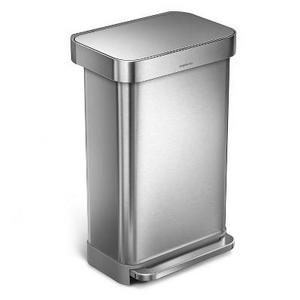 simplehuman studio 45 liter Rectangular Step Trash Can with Liner Pocket,<br>Brushed Stainless Steel