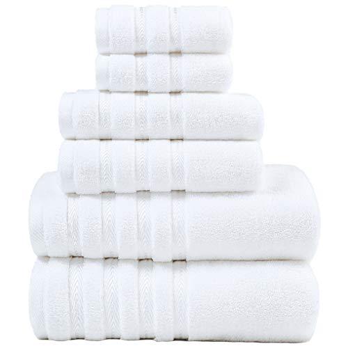 6 Piece Bath Towel Set Premium Luxury Hotel Spa Towels Turkish Cotton Towels Bathroom Set Super Soft Highly Absorbent, 2 Bath Towels, 2 Hand Towels, 2 Washcloths, White