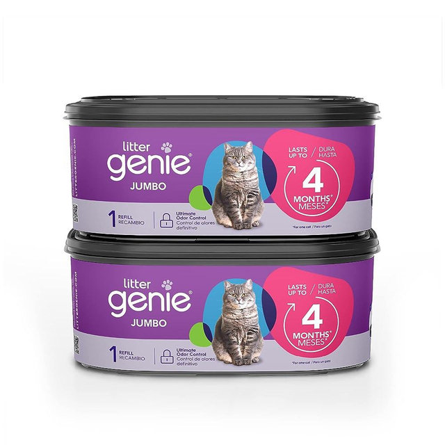 Litter Genie Jumbo Refill Bags (2-Pack) | Multi-Layers of Odor-Barrier Technology | 1 Square Refill Cartridge Lasts Up to 4 Months Per Cat