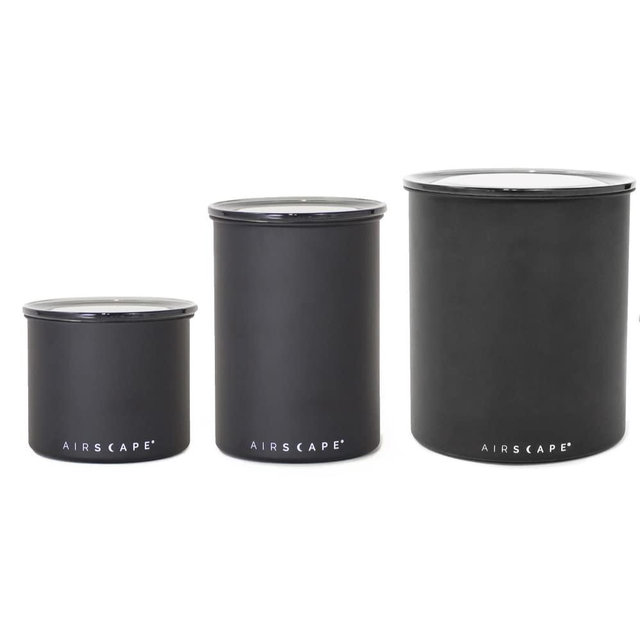 AirScape Steel Coffee Canister Family - Set of 3 - Food Storage Container - Patented Airtight Lid - Push Out Excess Air Preserve Food Freshness (Matte Black, Small, Medium & Large Kilo)