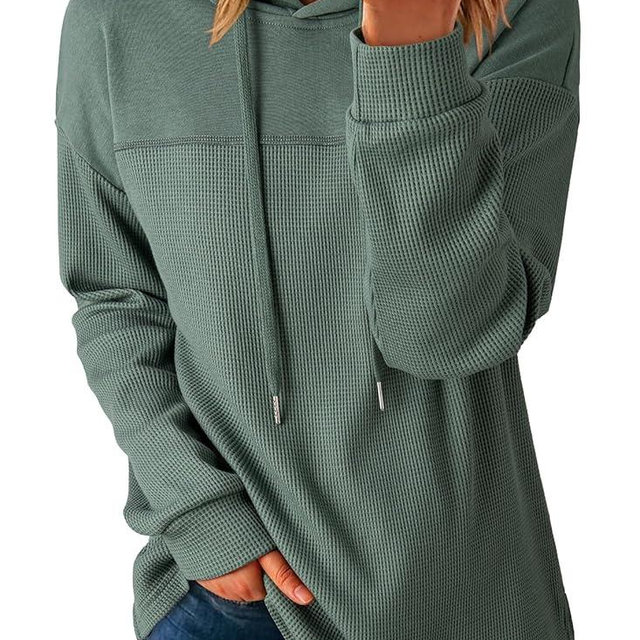 Dokotoo Womens Hoodies Casual Waffle Knit Long Sleeve Drawstring Pullover Sweatshirts Lightweight Hooded Tops
