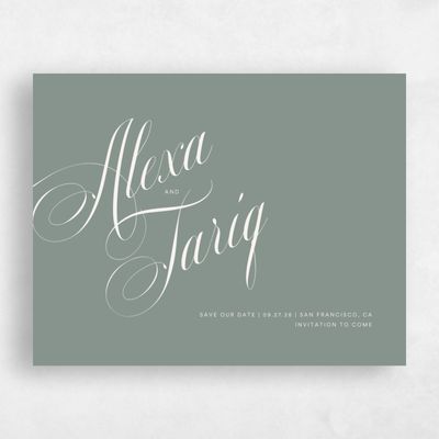 Deep Sage, Green Wedding Save the Date - Dametta Landscape