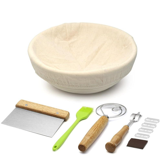 Komlyar Banneton Bread Proofing Basket, 9 inch Round Sourdough Starter Kit for Baking Fermentation, Bread Making Supplies Tools Set, Sourdough Bread Baking Supplies Accessories, Rattan Basket Gift Set