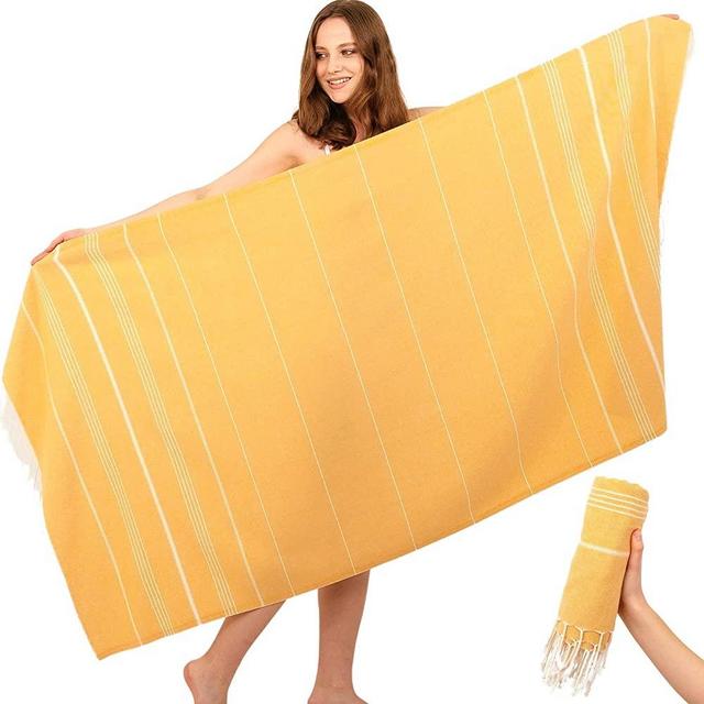 Pamuklu Cloud Turkish Beach Towels and Mats - Pure Cotton, Oversized Sand Proof Soft Towel, Quick Dry Travel Camping Blanket, Extra Large Body Wrap Bath Towel Set Hand Towels for Bathroom (Yellow)