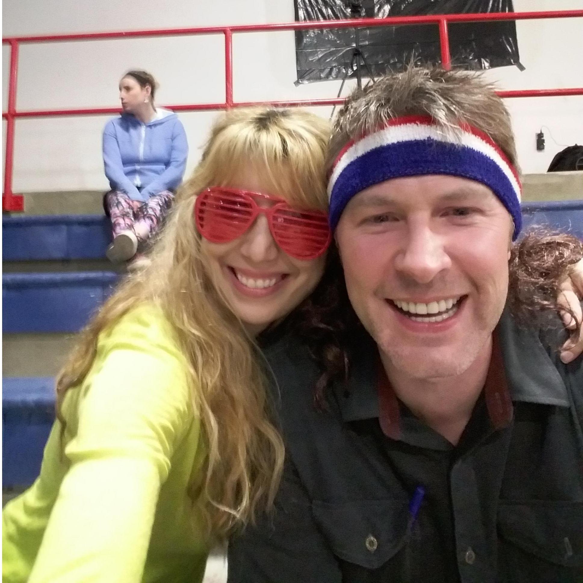 At a wrestling event.. We are a couple with fine tastes!