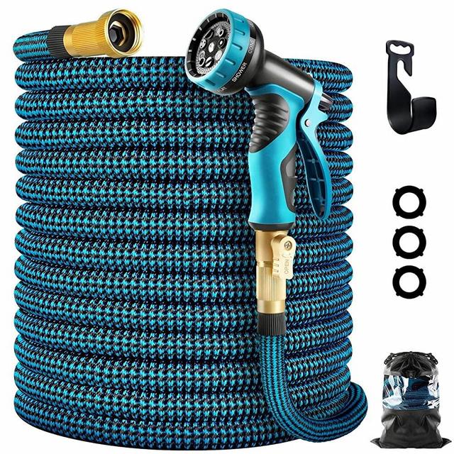 WHIMSWIT Expandable Garden Hose 50FT - Flexible Water Hose 50FT with 10 Spray Nozzle, Durable 3-Layer Latex Car Wash Hose with Solid Brass Connector, Leakproof Lightweight Pipe for Watering Washing
