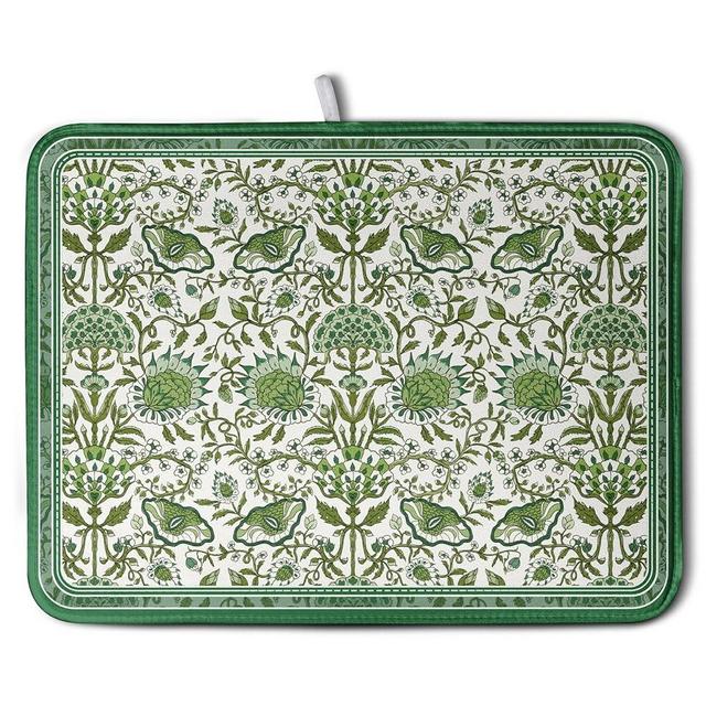 Green Floral Dish Drying Mat for Kitchen Counter 18x24 Inch Spring Summer Flowers Drying Mats Microfiber Absorbent Dish Drainer Pad Reusable Washable Dish Draining Mat for Coffee Bar Sink