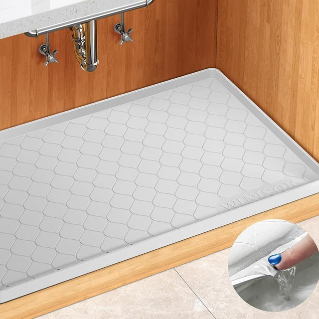 Winisok Silicone Under Sink Mat 28" x 22", kitchen Essentials and Gadgets, Shelf liner and Cabinet Protector, Home Organizers and Storage, Waterproof Bathroom Tray