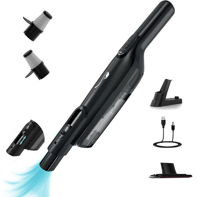 AYONTIN Cordless Handheld Vacuum, Lightweight Portable Hand Vacuum Cleaner with LED Light,Rechargeable Hand Held Vacuum with One-Touch Empty, Powerful Suction for Office, Home,Car, Black
