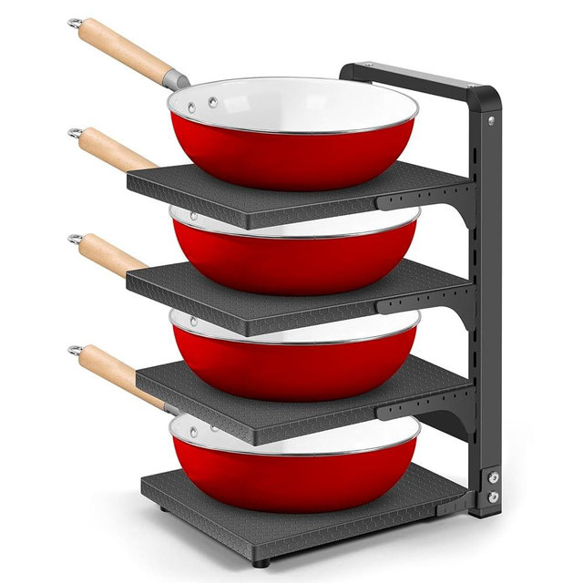 SIMPFIT Pots and Pans Organizer under Cabinet, Heavy Duty Pan Organizers for Cabinet & Counter, 4 Tier Adjustable Pan & Pot Rack for Kitchen Cabinet Organizers and Storage