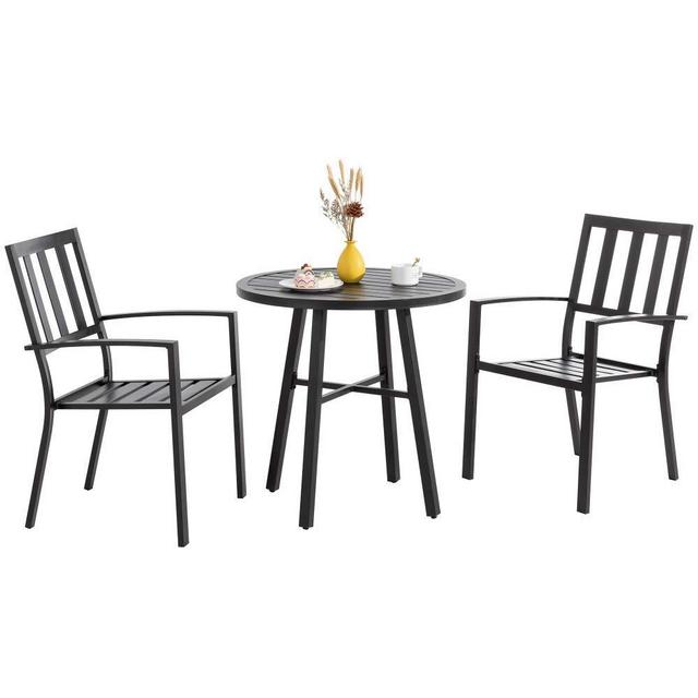 JY QAQA 3 Piece Outdoor Bistro Set Metal Frame Table and Chairs All-Weather Modern Patio Furniture for Small Space, Deck, Lawn,Porch, Garden Balcony,Black
