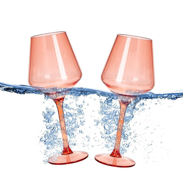 Floating Wine Glasses for Pool (18 Oz | Set of 2) - Wine Glass Set That Float | Shatterproof Poolside Wine | Beach Glass | Outdoor Tritan Plastic Glassware with Stem for Patio, Picnic - Peach Orange