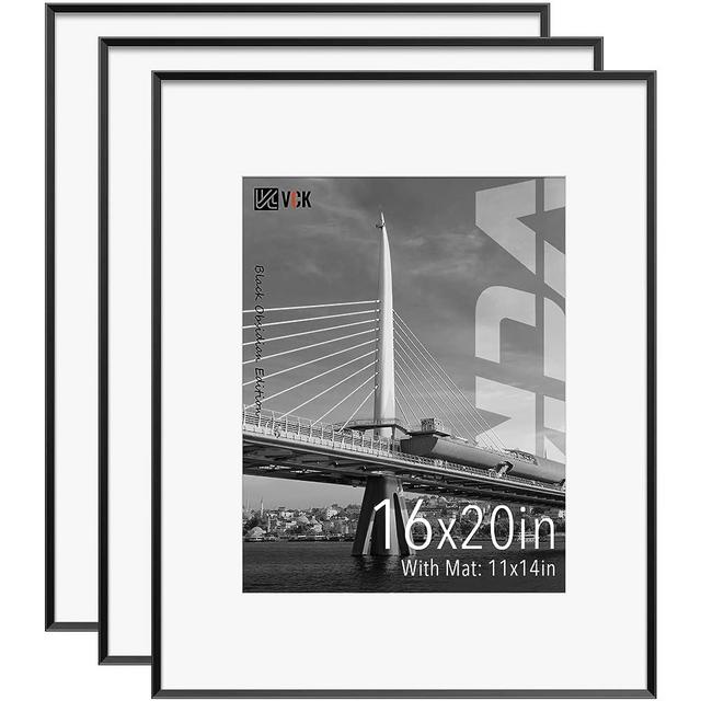 VCK Black 16x20 Picture Frame Metal for Wall, 3 Pack Aluminum Poster Frame with Real Glass, with Mat for 11x14 Photo or 16x20 without Mat, Great for Wall Arts, Prints