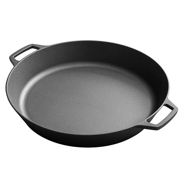 Bruntmor 14 Inch Pre-Seasoned Cast Iron Wok/ Pot. 14 Nonstick Skillet Pan  With Large Loop Handles & Flat Base & Lightweight Wooden Pot Lid Cover.  Cooking Ware For Kitchen/ Indoor/ Outdoor Camping.