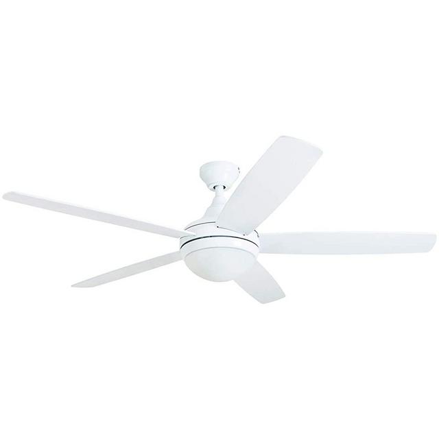 Prominence Home 80094-01 Ashby Ceiling Fan with Remote Control and Dimmable Integrated LED Light Frosted Fixture, 52" Contemporary Indoor, 5 Blades White/Grey Oak, Farmhouse White