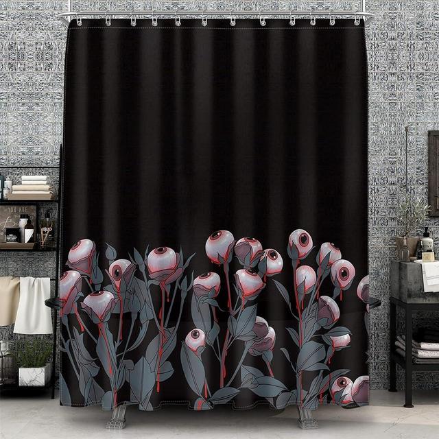 Maxpeuvon Halloween Shower Curtains for Bathroom Black Decoration Abstract Modern Pink Floral Horror Eye Gothic Watercolor Waterproof Fabric Shower Curtain Set Bath Decor with Hooks 72 x 72 Inch